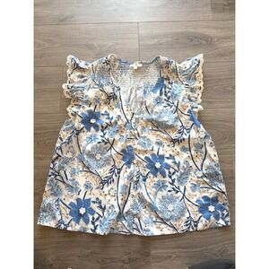 Jennifer Grace Floral Blouse Large Boho Ruffled Cap Sleeves Festival Concert